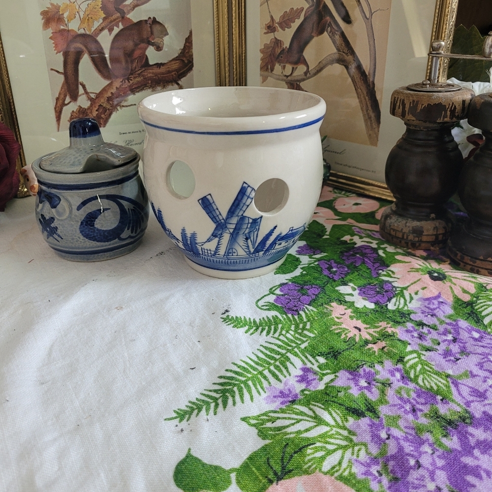 Delft Crocus Bud Planter with Sailboat Design Vintage Holland Handpainted Small